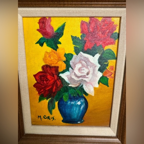Gorgeous Vintage Still Life Oil Painting By M. Gris Bouquet of Roses Art Work - Picture 2 of 7